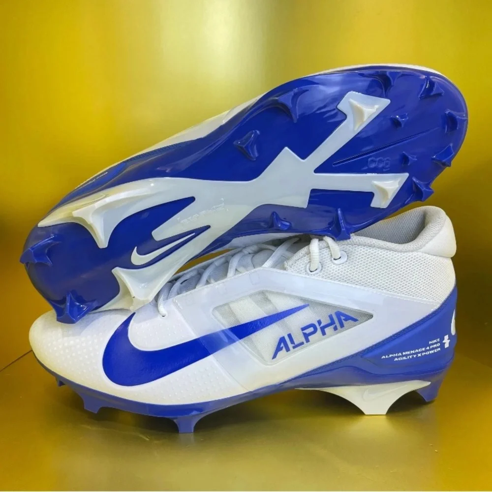 Nike Alpha Menace 4 Pro White Royal Blue Football Cleats FD7037-103 Men's 7.5 - Picture 2 of 5